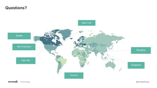 Technology
New York
San Francisco
Tel Aviv
Shanghai
Singapore
Seattle
Palo Alto
Questions?
@randyshoup
 