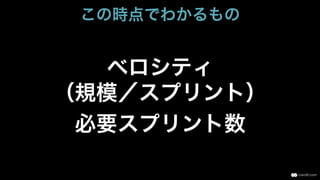 ベロシティ
（規模／スプリント）
必要スプリント数
この時点でわかるもの
 