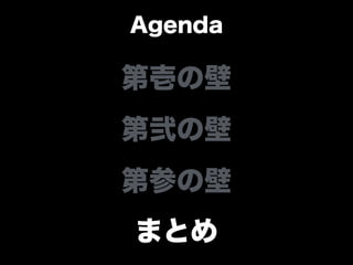 Agenda
第壱の壁
第弐の壁
第参の壁
まとめ
 