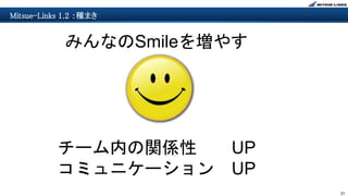 21
Mitsue-Links 1.2 ：種まき
みんなのSmileを増やす
チーム内の関係性 UP
コミュニケーション UP
 