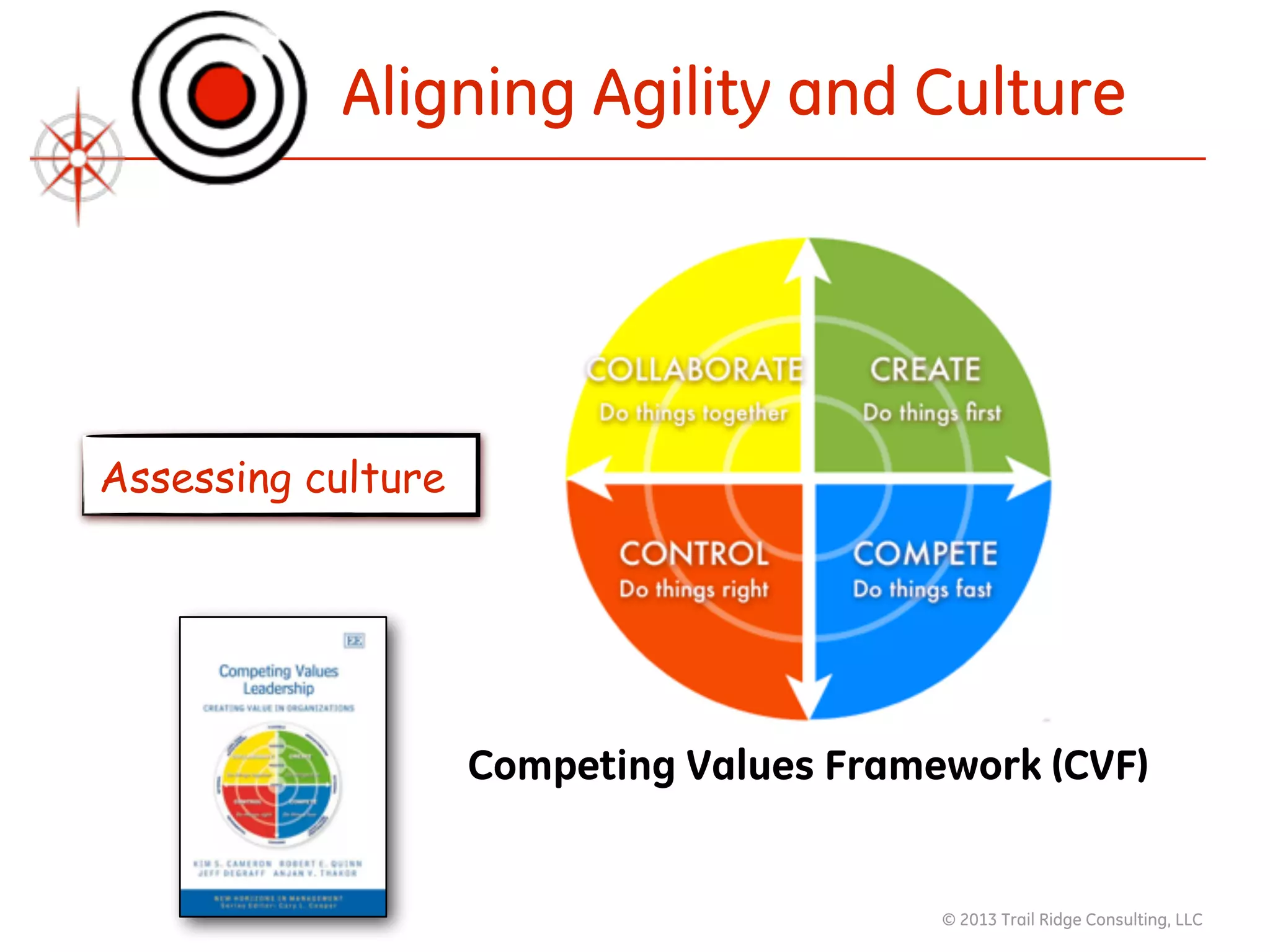 © 2013 Trail Ridge Consulting, LLC
Aligning Agility and Culture
Competing Values Framework (CVF)
Assessing culture
 