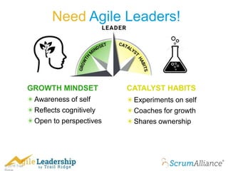© 2016 Trail
Need Agile Leaders!
✴Awareness of self
✴Reflects cognitively
✴Open to perspectives
GROWTH MINDSET CATALYST HABITS
✴Experiments on self
✴Coaches for growth
✴Shares ownership
 