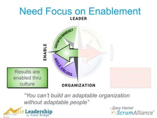 © 2016 Trail
Need Focus on Enablement
Over-focus on
Productivity and
other outputs
Results are
enabled thru
culture
“You can’t build an adaptable organization
without adaptable people”
- Gary Hamel
 