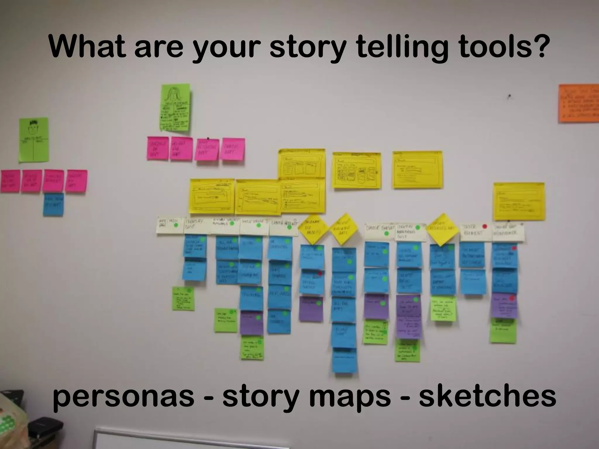 What are your story telling tools?
personas - story maps - sketches
 