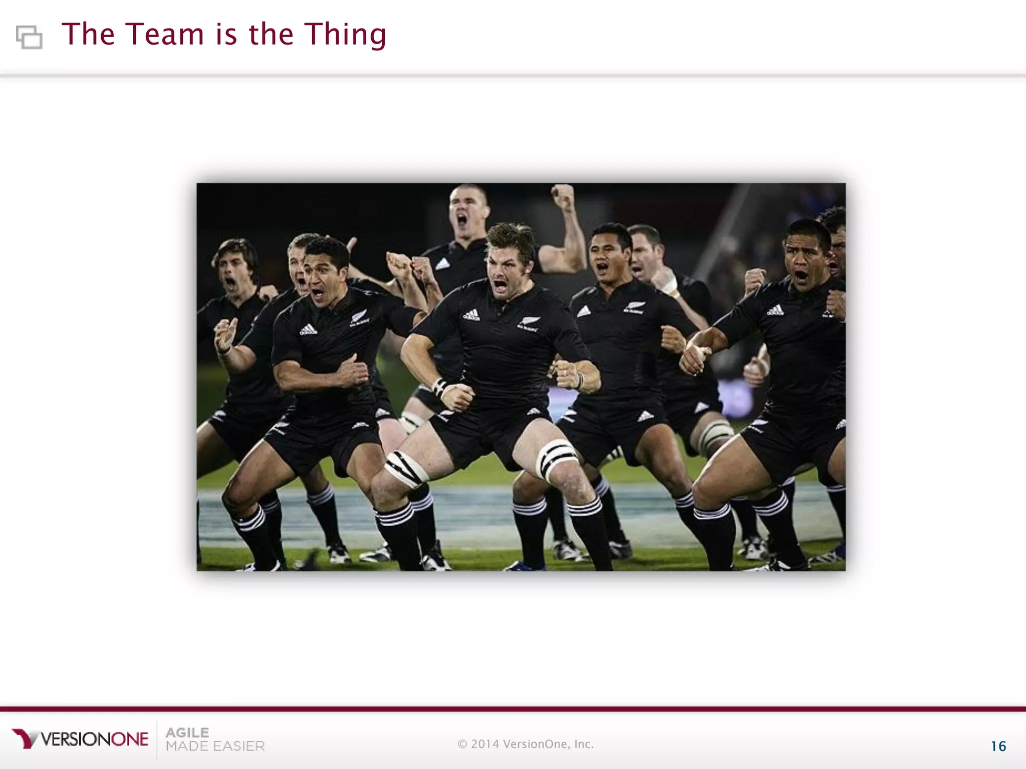 The Team is the Thing

© 2014 VersionOne, Inc.

16

 