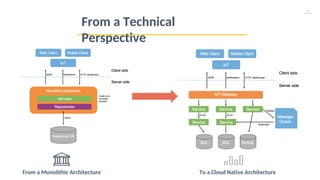 4
From a Technical
Perspective
From a Monolithic Architecture To a Cloud Native Architecture
 