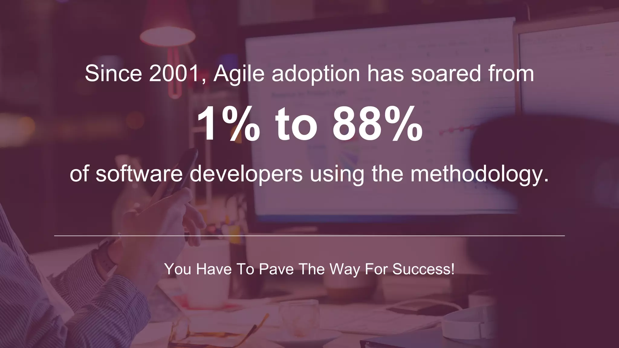 Agile Manifesto
An Agile Primer
What is Stopping You?
Paving the Way
Getting Started
Tools; Frameworks; Methods
Going Forward From Here
Case Studies
Individuals and Interactions over
Processes and Tools
Working Software over
Comprehensive Documentation
Customer Collaboration over
Contract Negotiation
Responding to Change over
Following a Plan
 