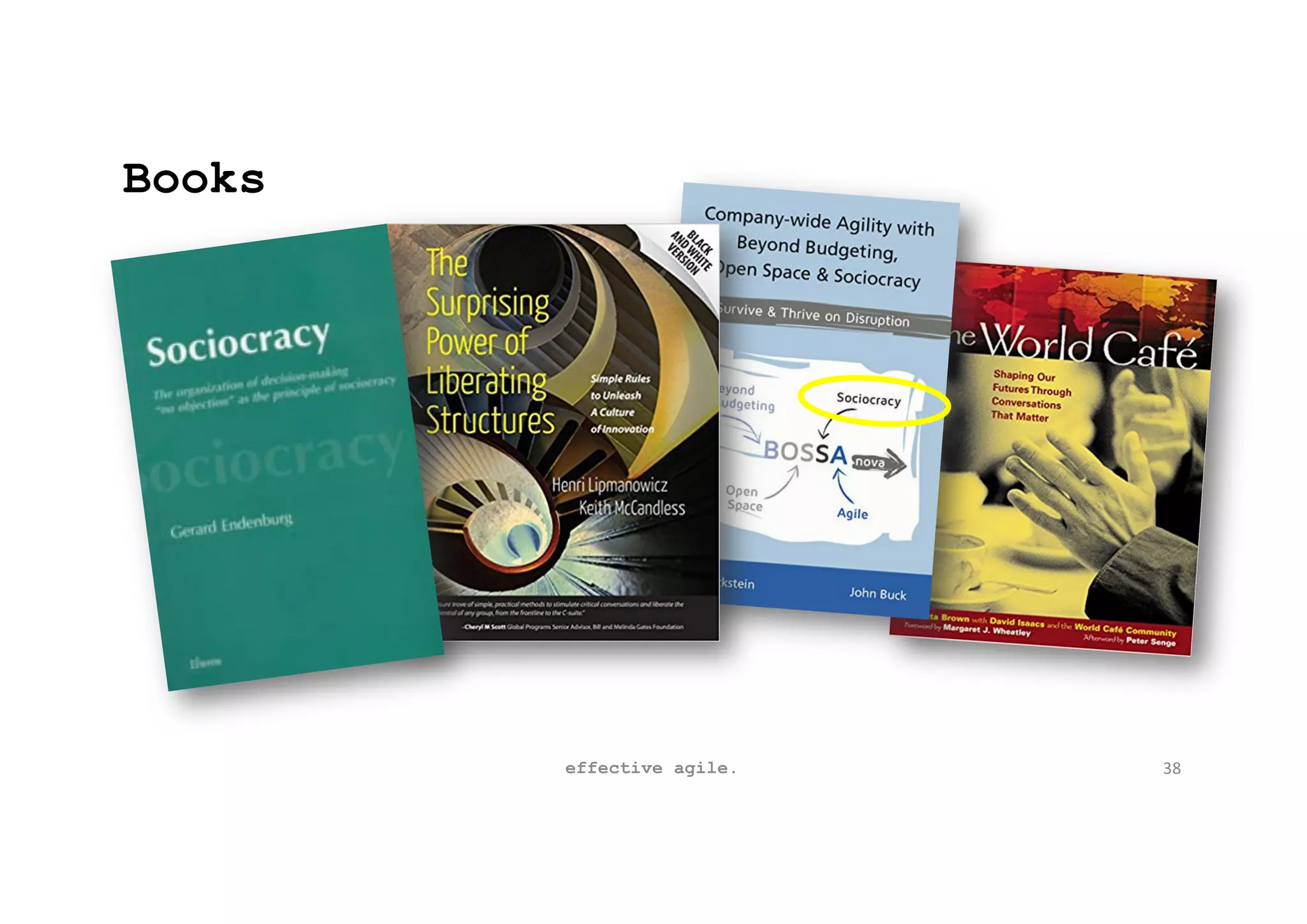 Books
effective agile. 38
 