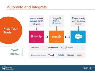 14
June 2016
Automate and Integrate
Pick Your
Tools
Tip #5
KISS Rule
 