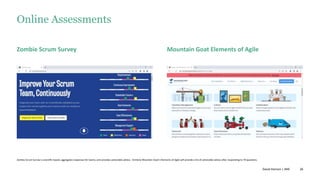 26
Zombie Scrum Survey Mountain Goat Elements of Agile
Online Assessments
Zombie Scrum Survey is scientific based, aggregates responses for teams, and provides actionable advice. Similarly Mountain Goat’s Elements of Agile will provide a list of actionable advice after responding to 70 questions.
David Hanson | ANE
 