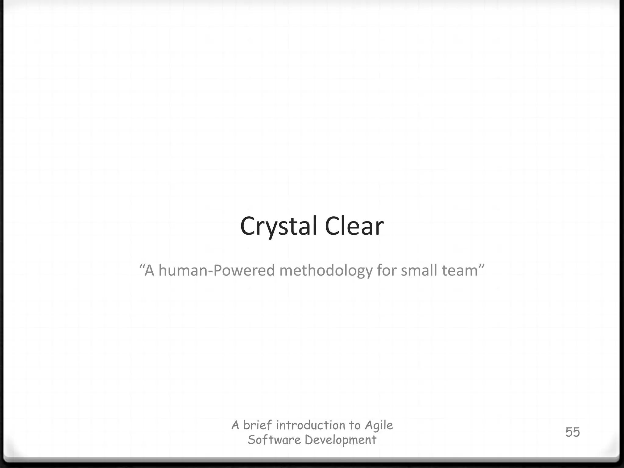 TDD StrategyYou don’t start programming until you have designed your tests!StrategyMake it FailNo code without a failing testMake it WorkAs simply as possibleMake it BetterRefactor(code, design, test, documentation)Believe in testingA brief introduction to Agile Software Development48