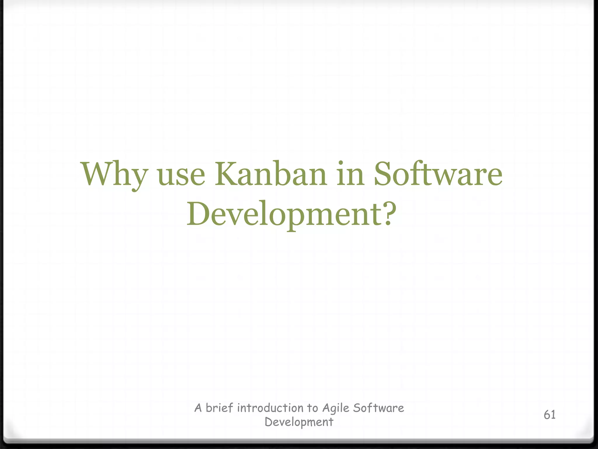 Pair ProgrammingA pair of developers shares a problem, a computer, a keyboard and a goal: solve the problemPP was defined in XPUtilize the R-mode activitiesImprove communication and effectivenessImprove software qualityWidely ADOPTED, but CONTROVERSAL!2 roles: Driverand Navigator:The Driver doesn’t see the big pictureThe Driver should “step a way from the keyboard”The Navigator tends to use pattern-matching problem solving technique53A brief introduction to Agile Software Development