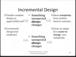 XP RolesThe Customer Sets project goals and makes business decisionsThe Developer Turn customer stories into working codeThe Tracker Keeps track of any metrics used by teamThe Coach Guides and mentors the teamA brief introduction to Agile Software Development45