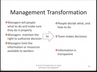 Management Transformation<br />21<br /><ul><li>Managers tell people what to do and make sure they do it properly