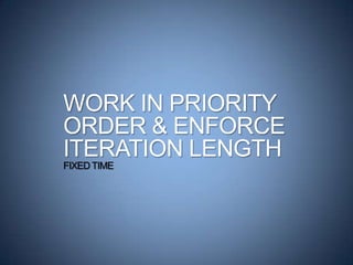 WORK IN PRIORITY
ORDER & ENFORCE
ITERATION LENGTH
FIXEDTIME
 