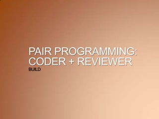 PAIR PROGRAMMING:
CODER + REVIEWER
BUILD
 
