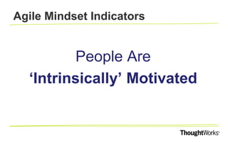 AGILE MINDSET INDICATORS
Teams look at Failure as
Learning Opportunity
 