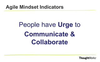 AGILE MINDSET INDICATORS
Teams Practice
‘Brutal’ Transparency
 