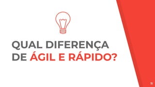 QUAL DIFERENÇA
DE ÁGIL E RÁPIDO?
11
 
