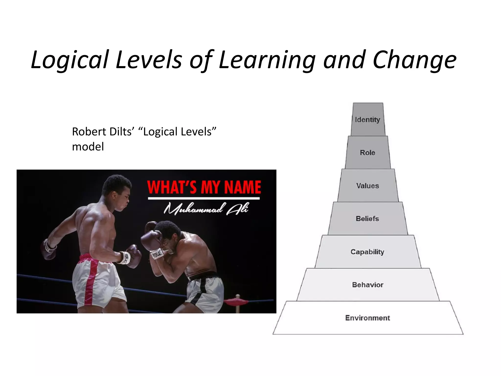 Logical Levels of Learning and Change
Robert Dilts’ “Logical Levels”
model
 