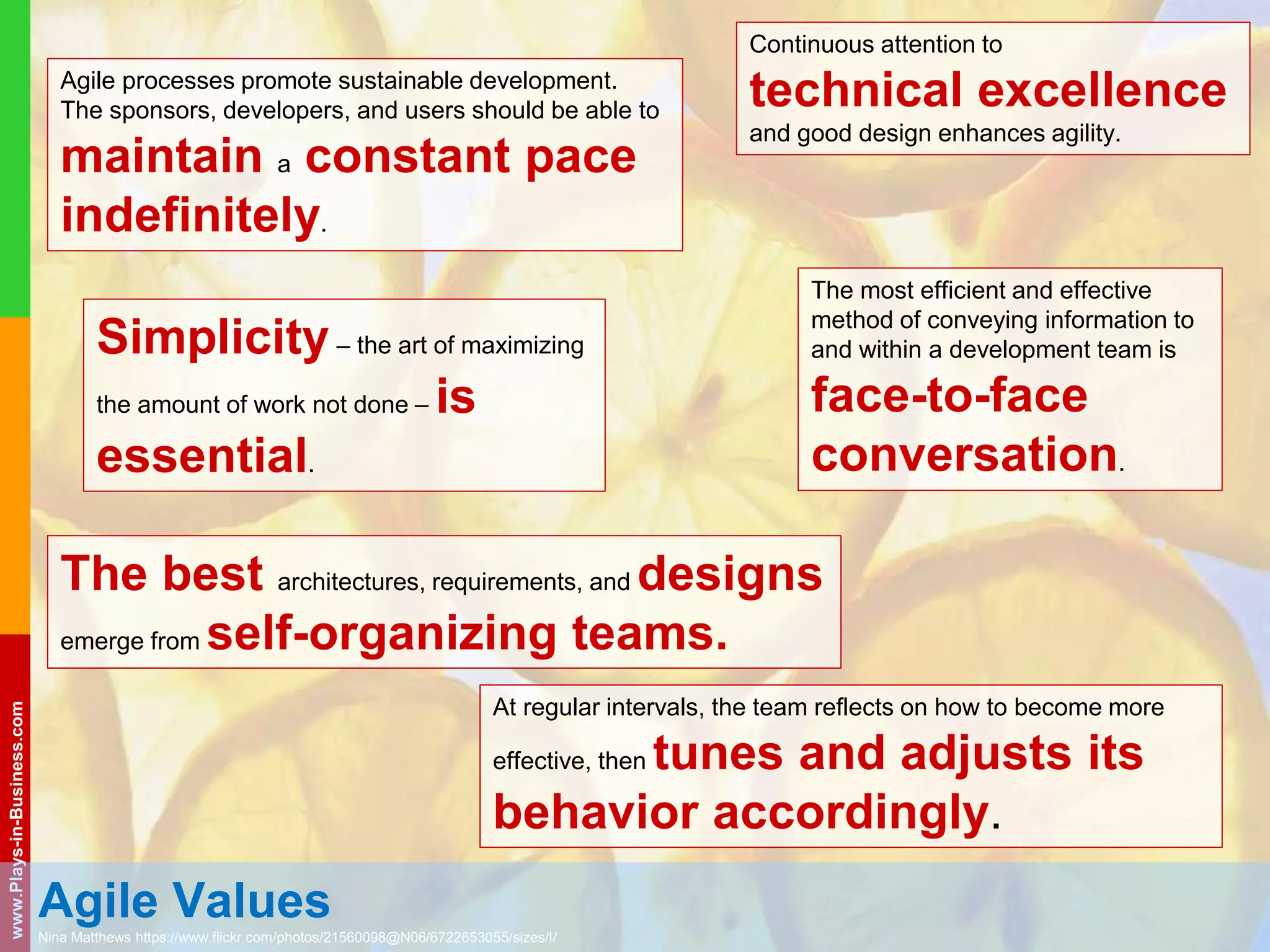 www.plays-in-business.com
www.Plays-in-Business.com
Traditional Team & Agile Team
Forbes, http://www.forbes.com/sites/stevedenning/2016/09/08/explaining-agile/
AGILE TEAM
• Autonomous (self-organized)
• Team responsibility – ”blame the team”
• No silo-ing – Cross-functional
• Much interaction
BUREAUCRATIC TEAM
• Top Down
• Individual responsibilities – ”blame the person”
• Trend to “silo-ing”: department boundaries
• Little Interaction
 