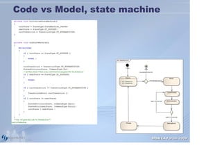Code vs Model, state machine




                          MDA/EA Forum 2009
 
