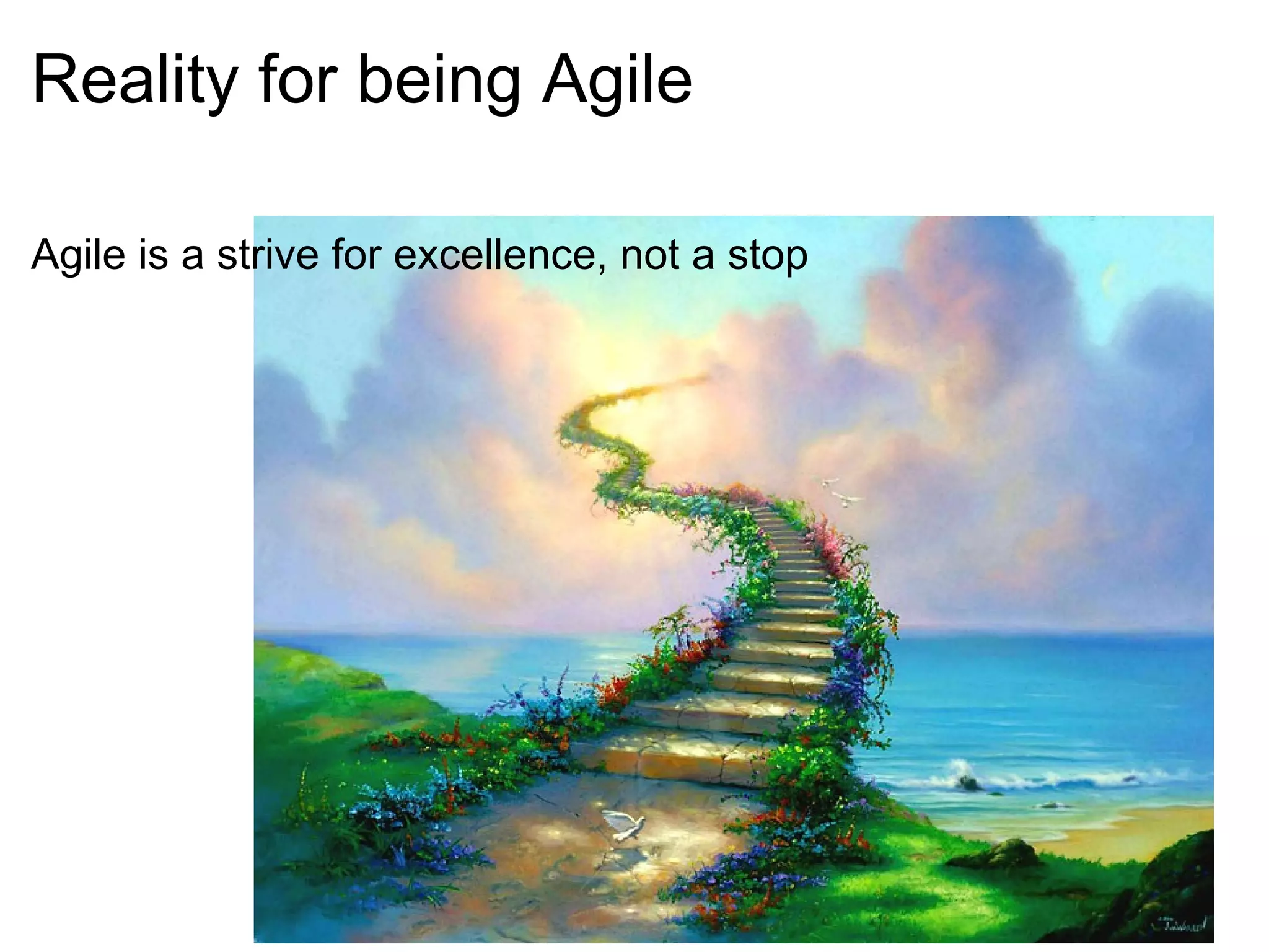 Reality for being Agile Agile is a strive for excellence, not a stop 