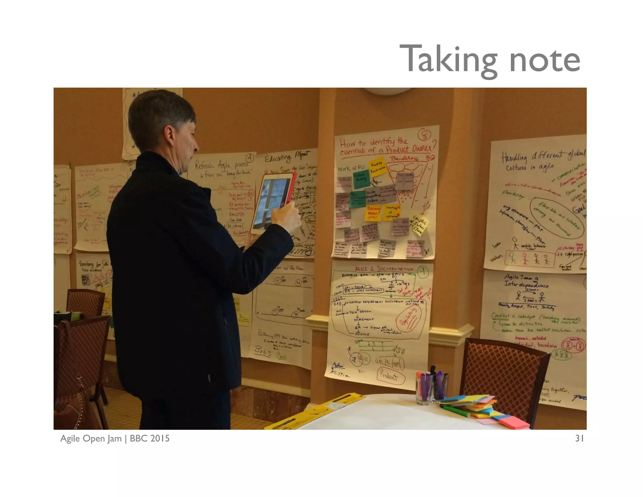Agile Open Jam | BBC 2015 31
Taking note
 