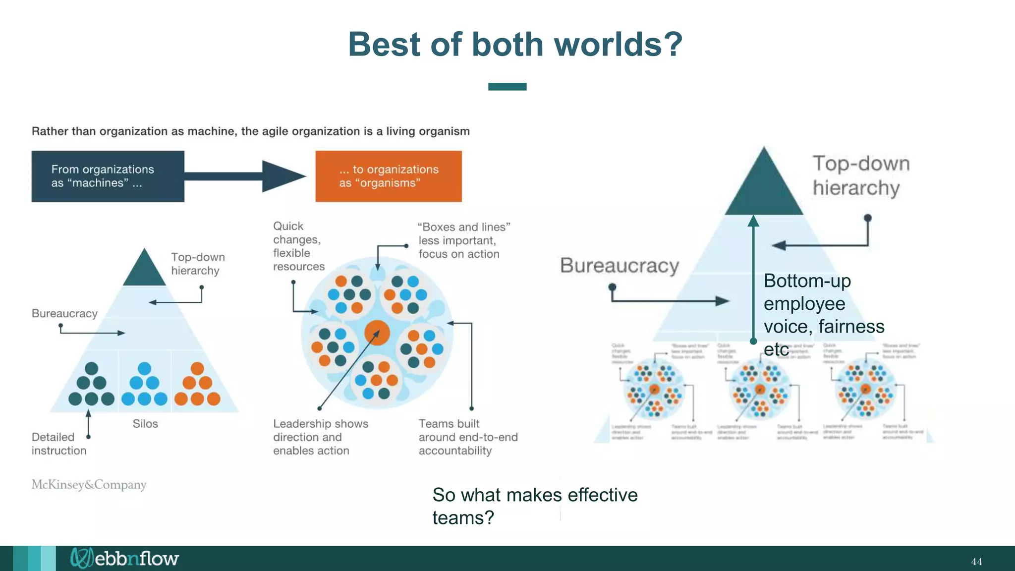 44
Best of both worlds?
Bottom-up
employee
voice, fairness
etc
So what makes effective
teams?
 