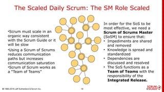 © 1983-2018 Jeff Sutherland & Scrum Inc.
Scaled Daily Scrum (SDS)
20
SM
SM
SM
SM
SM
SoS
• Exists to coordinate the Scrum o...