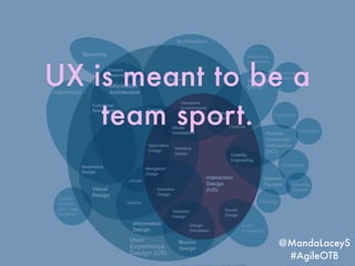 @MandaLaceyS
#AgileOTB
UX is meant to be a
team sport.
@MandaLaceyS
#AgileOTB
 