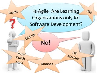 Is Agile Are Learning 
Organizations only for 
Software Development? 
No! 
Amazon 
 