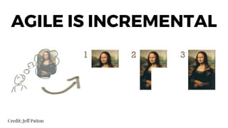 Credit: Jeff Patton
AGILE IS INCREMENTAL
 