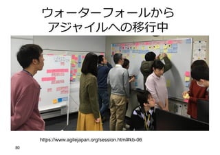 80
ウォーターフォールから
アジャイルへの移⾏中
https://www.agilejapan.org/session.html#kb-06
 