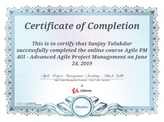 Agile PM 401 Advanced Aglie Project Management Certificate