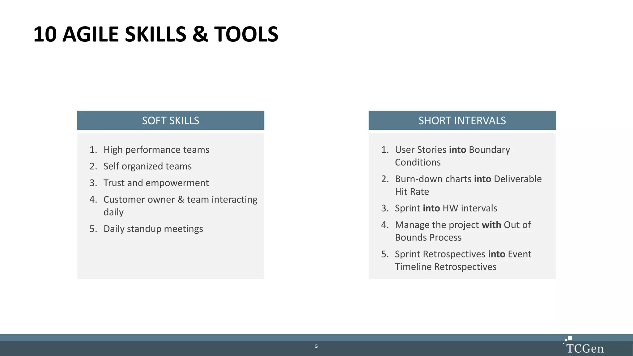 55
10 AGILE SKILLS & TOOLS
SOFT SKILLS
1. High performance teams
2. Self organized teams
3. Trust and empowerment
4. Customer owner & team interacting
daily
5. Daily standup meetings
SHORT INTERVALS
1. User Stories into Boundary
Conditions
2. Burn-down charts into Deliverable
Hit Rate
3. Sprint into HW intervals
4. Manage the project with Out of
Bounds Process
5. Sprint Retrospectives into Event
Timeline Retrospectives
 