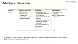 Yeditepe University – Production & Operations Management 37
Advantages - Disadvantages
Kamuran KOÇAK
[23] Sharon, I. (2009). Decision Framework for Selecting a Suitable Software Development Process, Thesis ,
Delft University of Technology, pp 44-47
Figure 11. Comparison Table for Advantages and Diadvantages of Scrum Process (Source: Sharon, 2009)
 