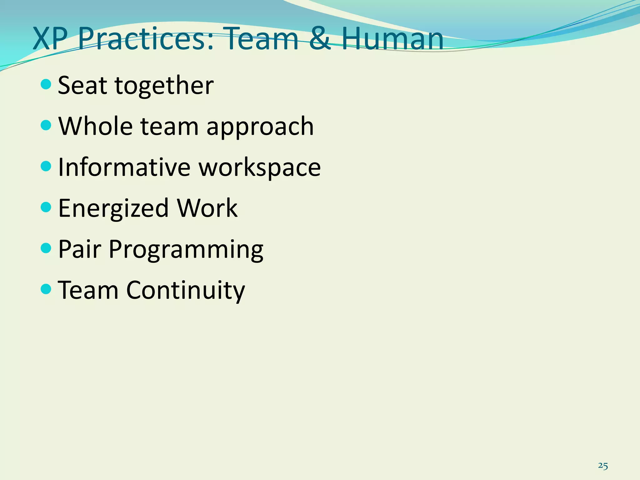 12Further PrinciplesTeach Learning Make a Small Initial Investment Play to Win – do what is required to succeed  Concrete Experiments – use proper reports Open, honest Communication Work with people's instincts - not against them Accepted Responsibility Local Adaptation / Accept as NecessaryTravel LightHonest Measurement 
