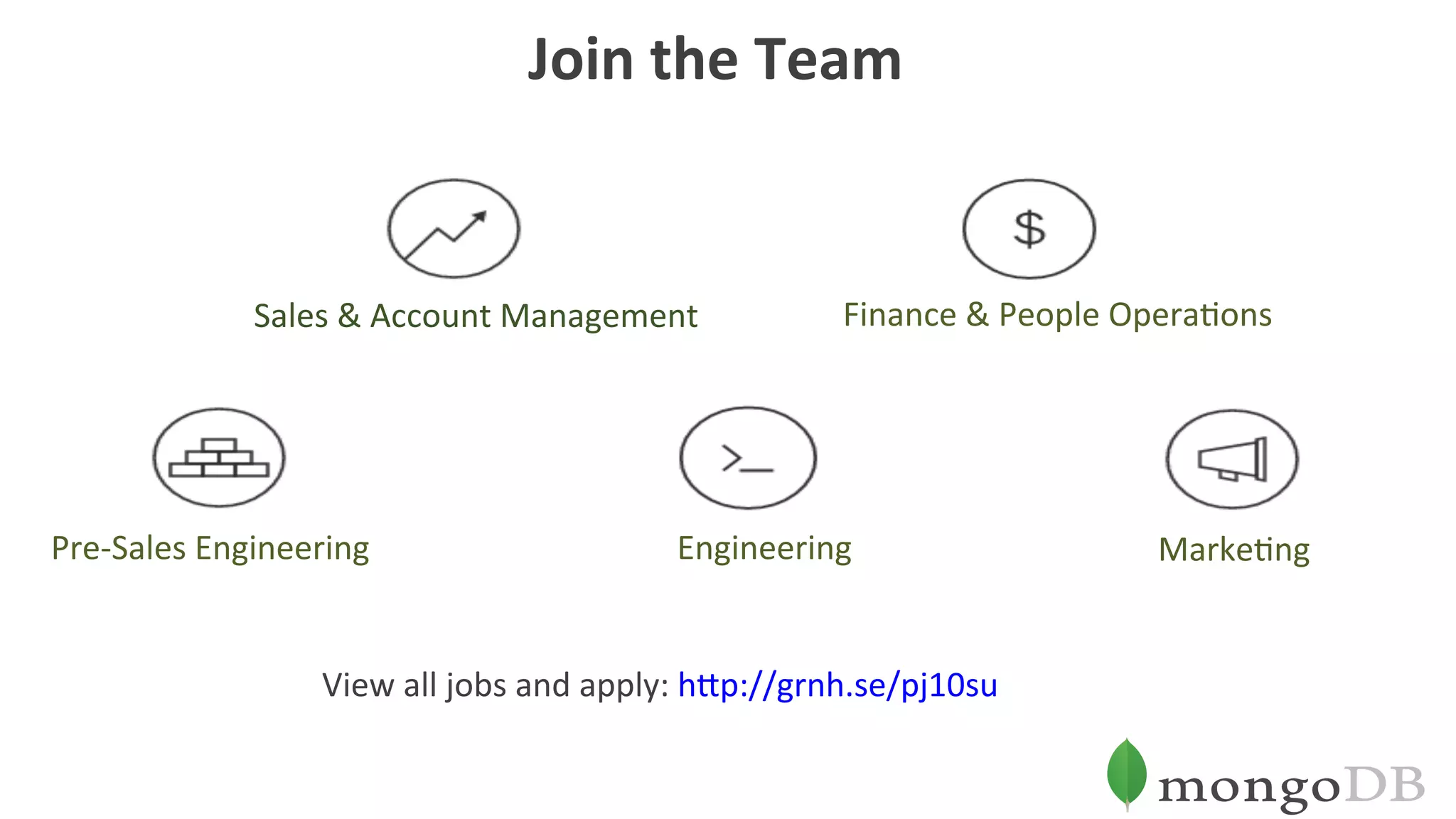 Engineering Sales	&	Account	Management Finance	&	People	Opera0ons Pre-Sales	Engineering Marke0ng Join	the	Team View	all	jobs	and	apply:	h"p://grnh.se/pj10su 