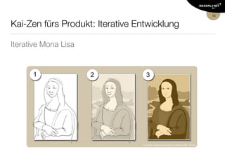 Kai-Zen fürs Produkt: Iterative Entwicklung
Inkrementelle Mona Lisa
13
Copyright: ideenplanet GmbH und Maria Bell - Fotolia
 