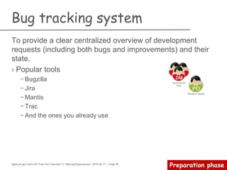 Agile project kick-off from the trenches /// Sharing Experiences | 2014-02-17 | Page 26
Preparation phase
Continuous integration
Disciplines
–Continuous Build
–Continuous Testing
–Continuous Documentation
–Continuous Feedback
–Continuous Inspection
–Continuous Deployment
 
