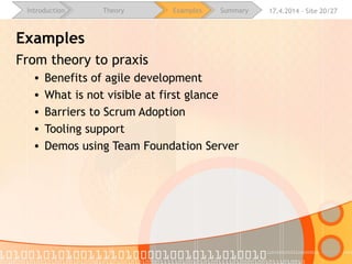16.4.2015 - Site 20/28Introduction Theory Examples Summary
agileforall.com
 
