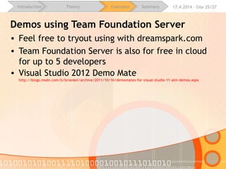 16.4.2015 - Site 25/28Introduction Theory Examples Summary
Tooling support
VersionOne Survey 2012
 