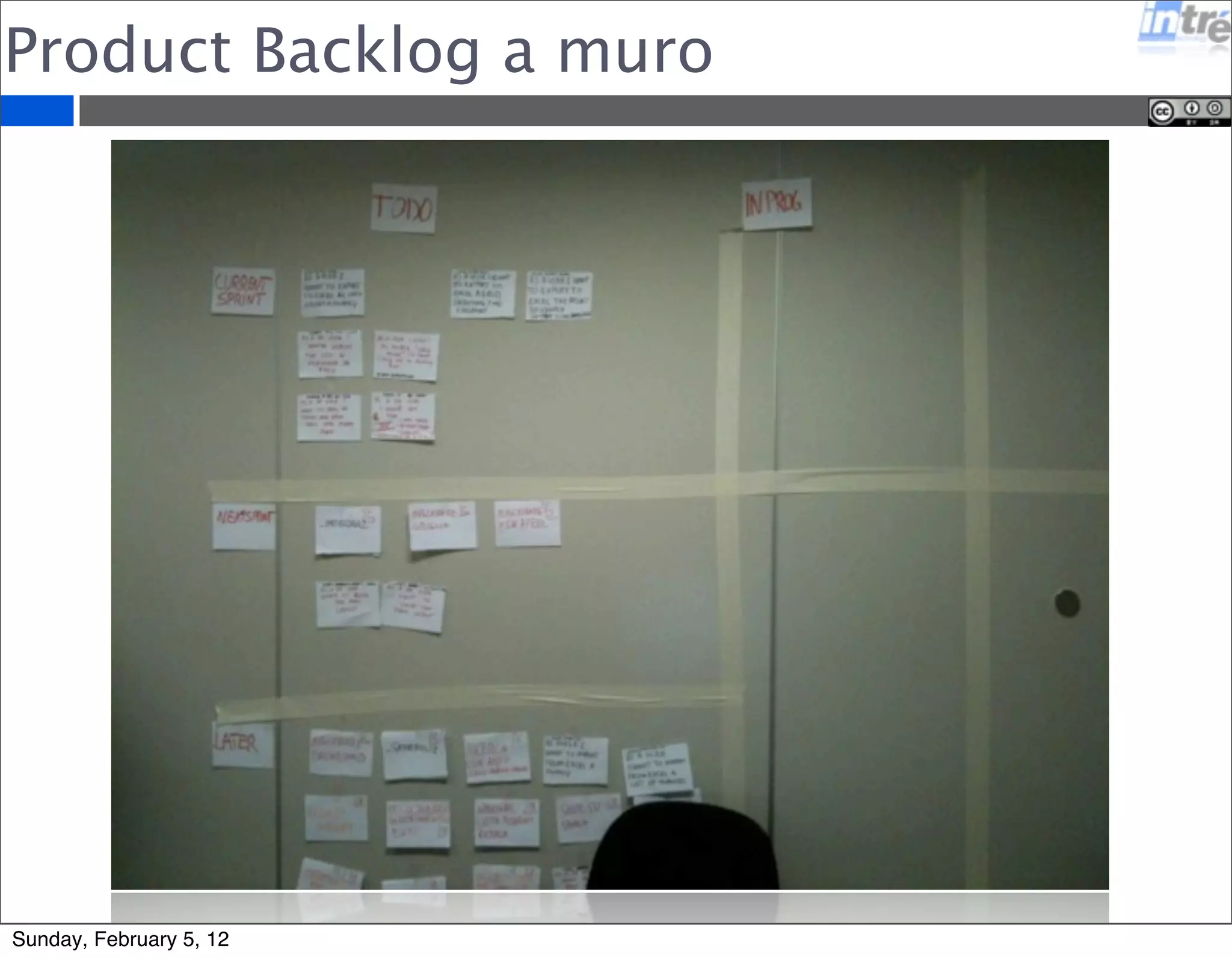 Product Backlog a muro 
Sunday, February 5, 12 
 