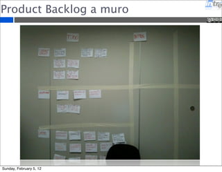 Product Backlog a muro 
Sunday, February 5, 12 
 