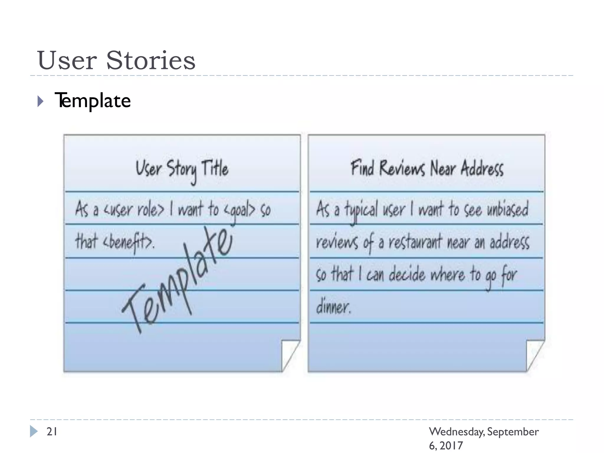 User Stories
 Template
21 Wednesday, September
6, 2017
 