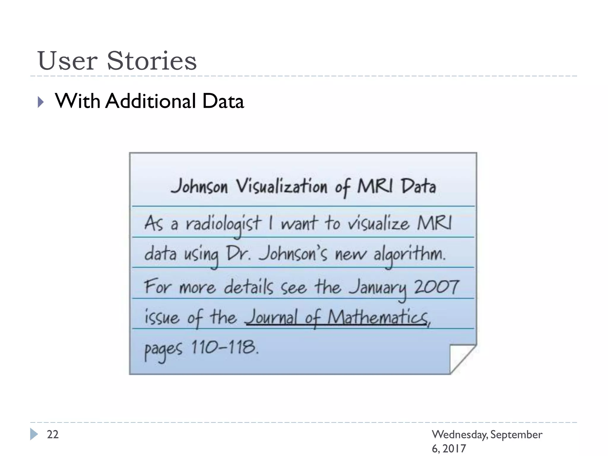 User Stories
 With Additional Data
22 Wednesday, September
6, 2017
 