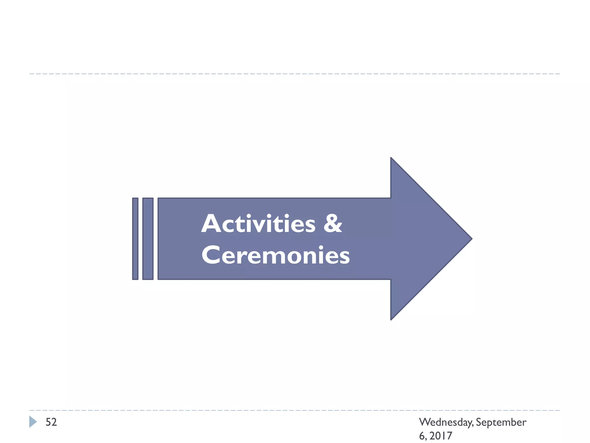 Activities &
Ceremonies
52 Wednesday, September
6, 2017
 