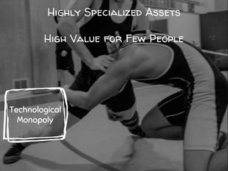 Highly Specialized Assets
High Value for Few People
Technological
Monopoly
 