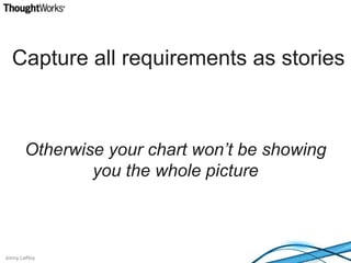 Capture all requirements as storiesOtherwise your chart won’t be showing you the whole picture